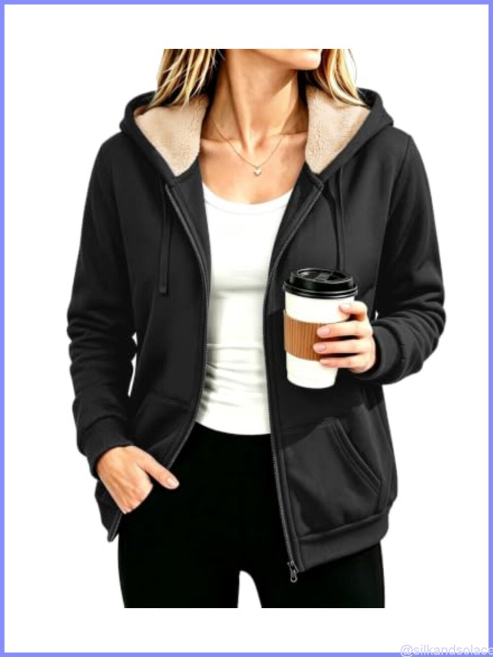 Women's Zip Up Hoodie Sherpa Fleece Lined Jacket
